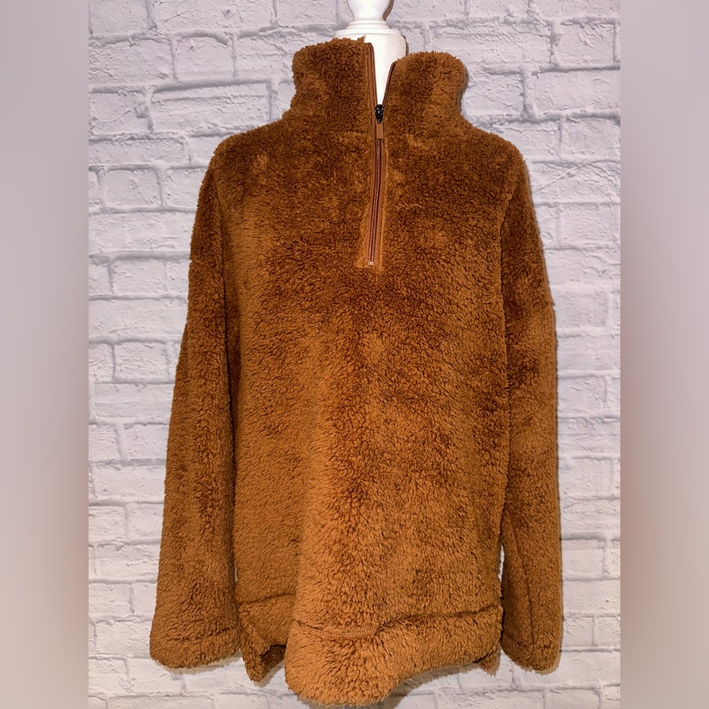 Brown Sherpa Half Zip Sweater